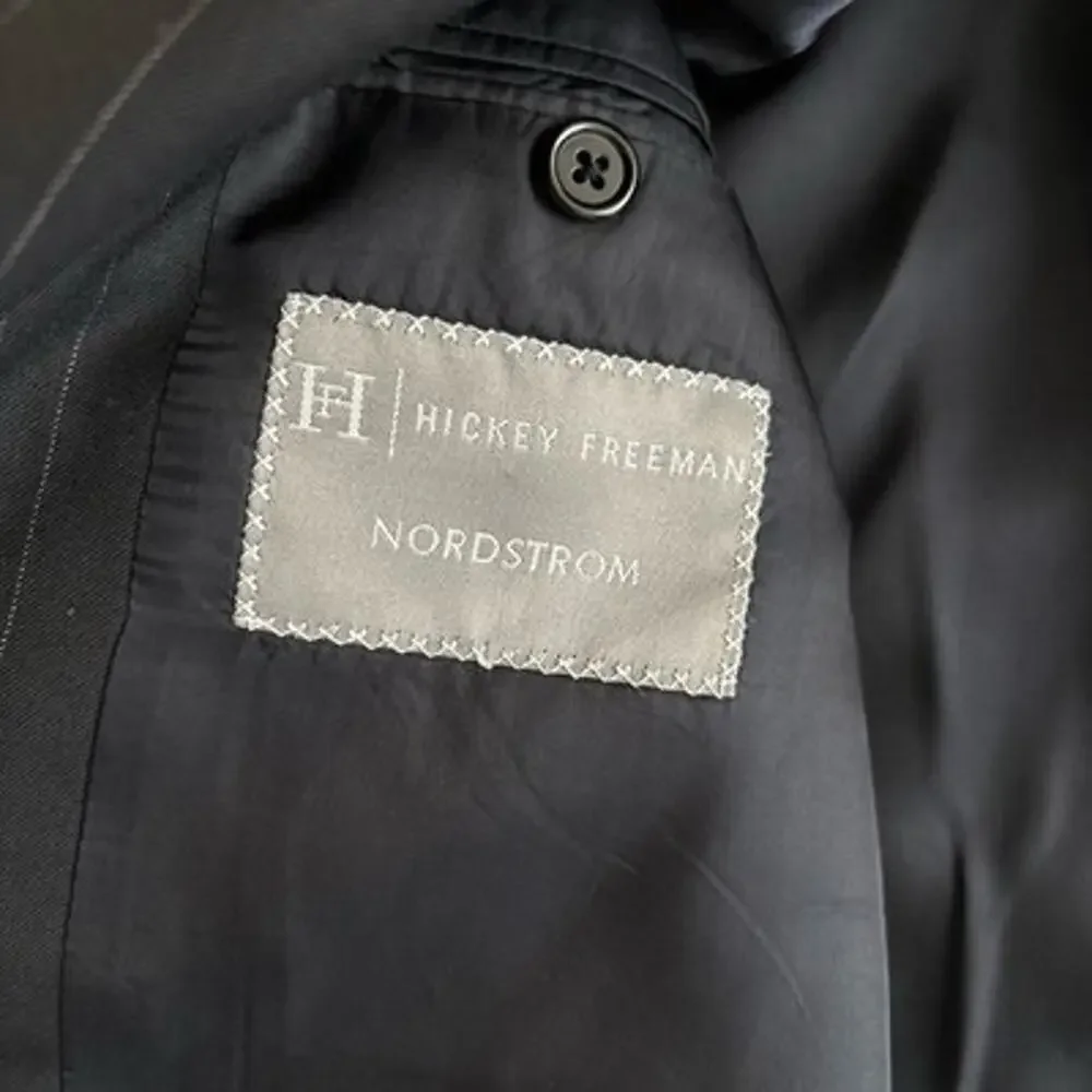Loro Piana Wool Hickey Freeman Blazer 44L Black Pinstripe Sport Jacket Coat